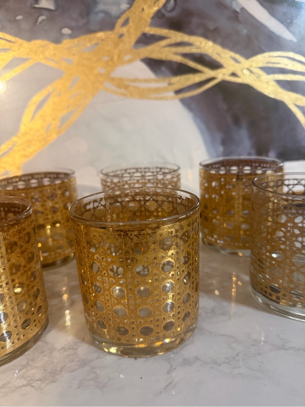 Gold Glass Votive Holder with Decorative Dot Pattern